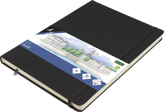 Kangaro schetsboek A4 - zwart - PU hardcover - met elastiek en lint - schetsblok - schetsboeken - K-861240