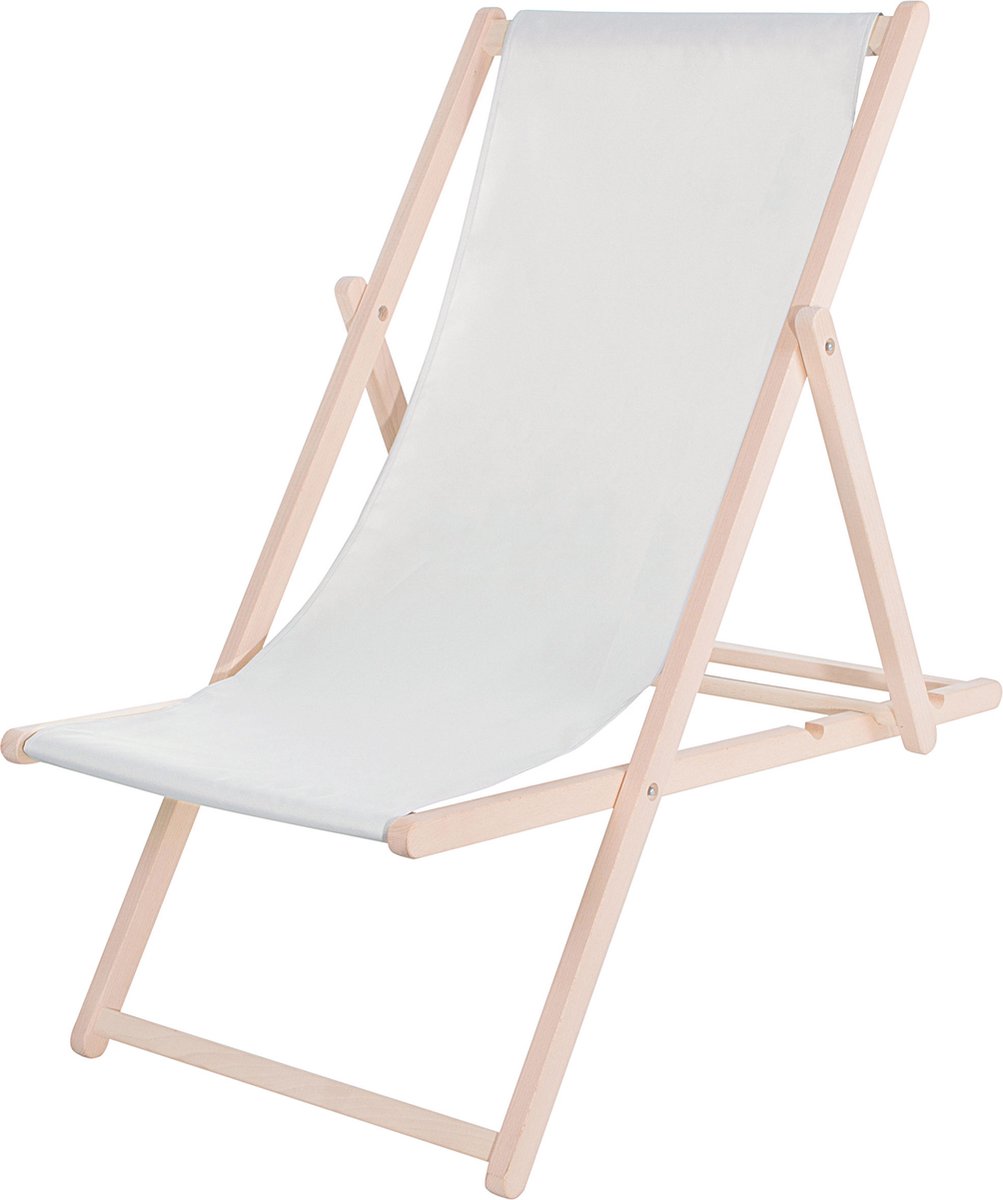Bol.com Springos Strandstoel - Verstelbaar - Beukenhout - Hangemaakt - Licht Grijs aanbieding
