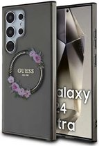 Guess Galaxy S24 Ultra Backcover hoesje IML Flowers Wreath MagSafe – Zwart