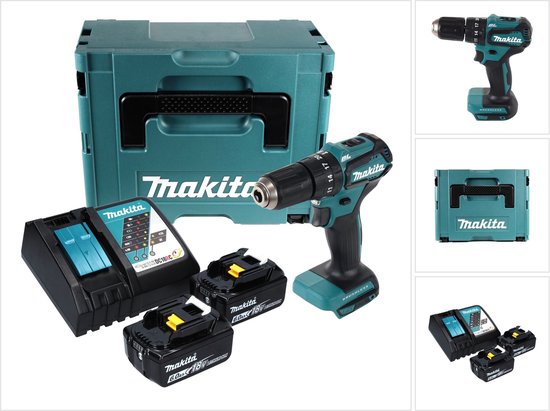 Makita DHP 483 RGJ accu-klopboormachine 18 V 40 Nm + 2x accu 6,0 Ah + oplader + Makpac