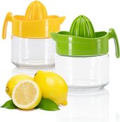 Bol.com 2 x citroenpers van glas met kunststof opzetstuk sappers voor citroenen sinaasappels en limoenen handsappers sapkan citr... aanbieding