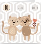 10 JAAR SAMEN | kaart / wenskaart met envelop | KATTEN | voor relatie / partners / koppel