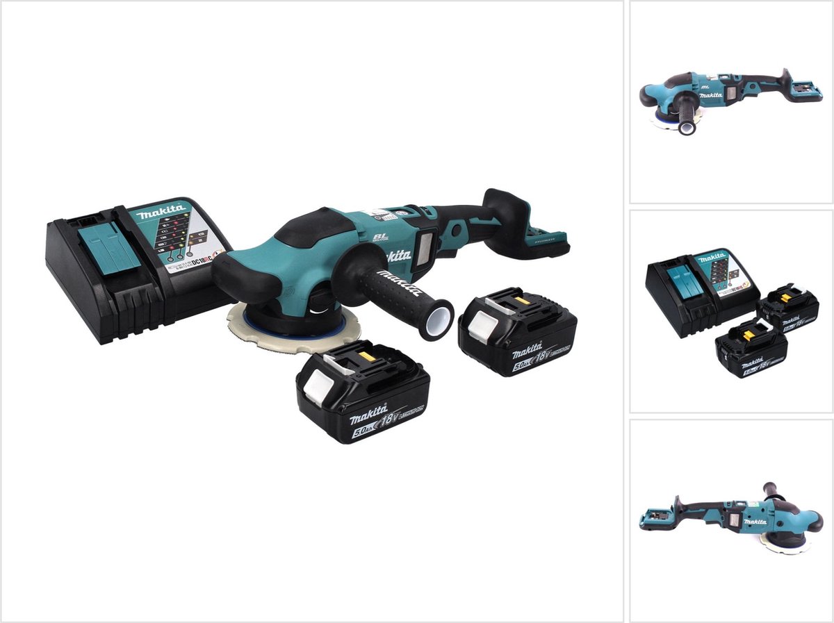 Makita DPO 600 RT accu-excentrische polijstmachine 18 V 150 mm XPT Brushless + 2x accu 5.0 Ah + lader