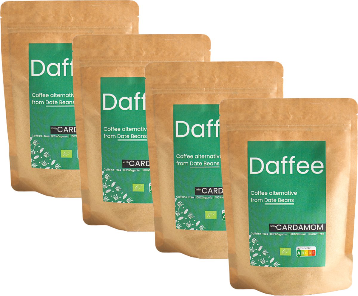 Goedkoopste Daffee koffie, dadel koffie, een duurzame en heerlijke koffie alternatief gemaakt van geüpcycled dadel bonen, gezond, organisch, en caffeine vrij. gemixed met natural cardamom kruiden (4 250gr