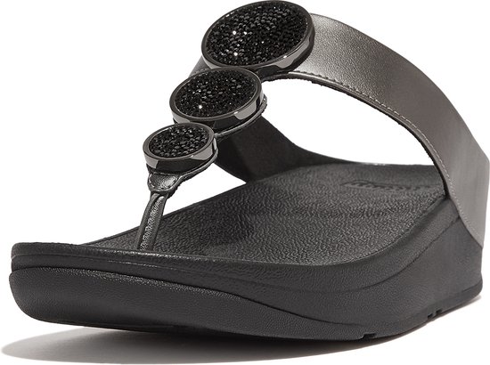 FitFlop Halo Bead-Circle Metallic Toe-Post Sandals ZWART - Maat 38