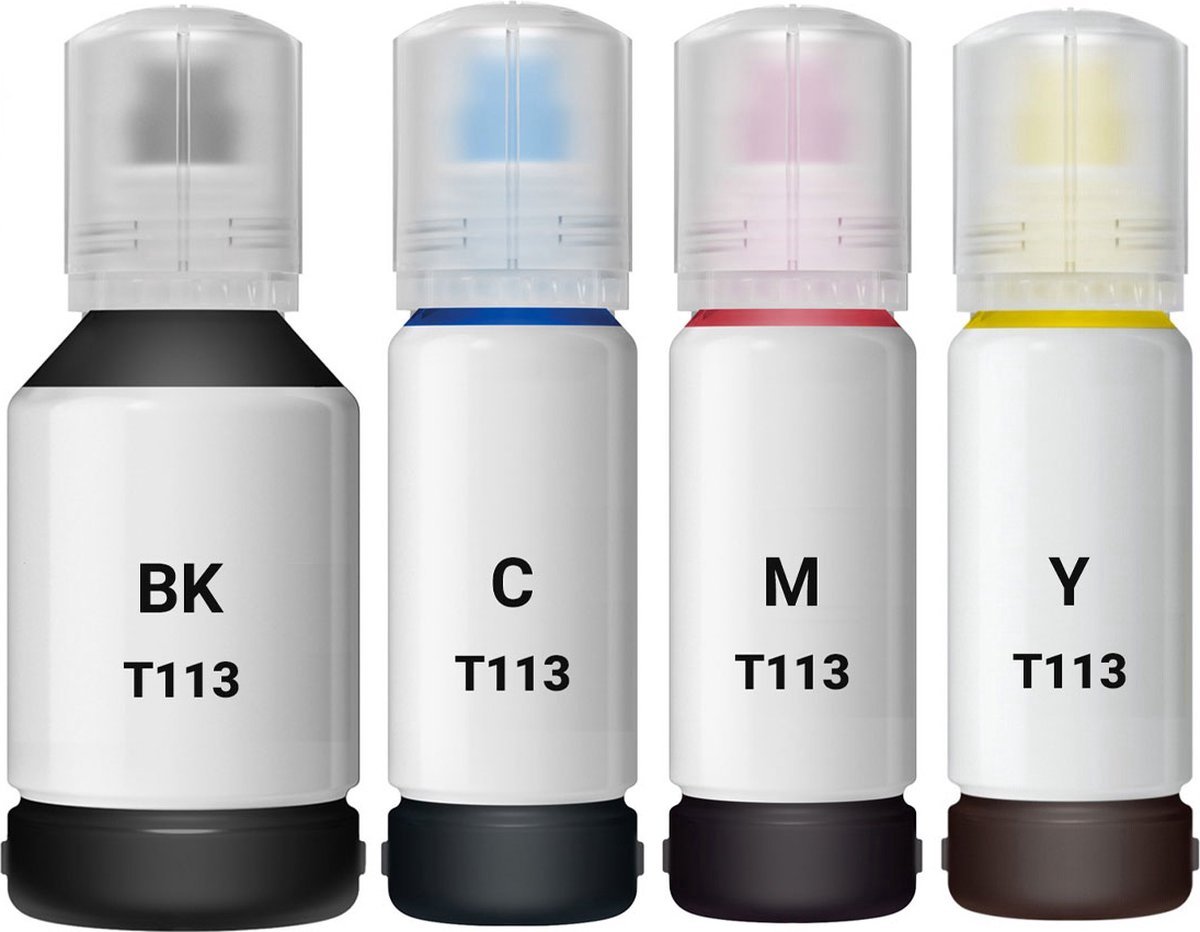 Inkt Geschikt voor Epson EcoTank 113 | Multipack van 4x Inktpatronen - Geschikt voor EcoTank Printer ET-5150, ET-5185, ET-5800, ET-5850, ET-5880, ET-16600, ET-16650