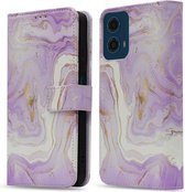 iMoshion Hoesje Geschikt voor Motorola Moto G34 Hoesje Met Pasjeshouder - iMoshion Design Bookcase smartphone - Paars / Purple Marble