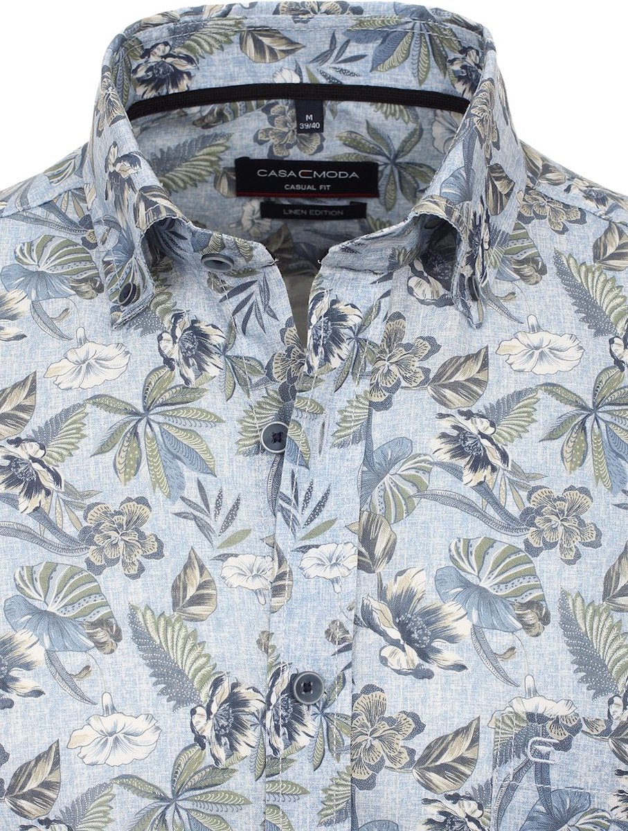 Casa Moda Gebloemd Linnen Overhemd Button Down Boord - M