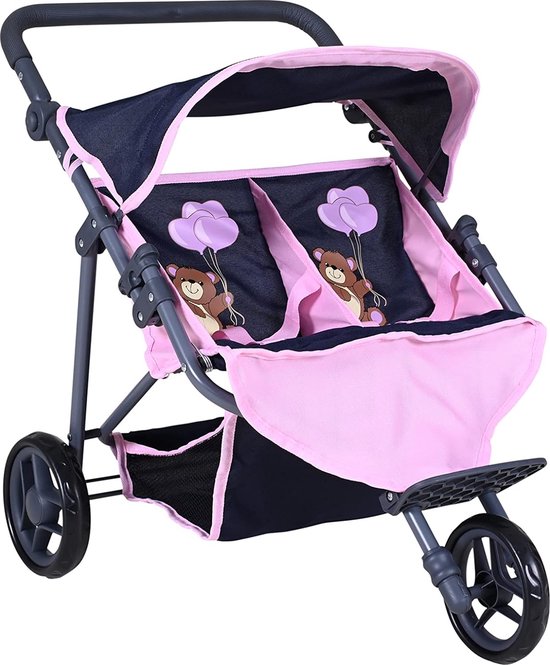 twee poppenwagen Duo - Marine Roze Beer — afbeelding 2