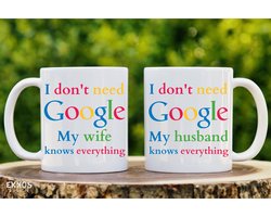 I dont't need Google Couple husband & wife 2 Stuk Mokken - Valentijn cadeautje voor hem - Valentijn cadeautje voor haar - Verjaardag cadeau - Cadeau voor man - Cadeau voor vrouw - Verjaardag cadeau vrouw - Grappige cadeaus - Mokken - Huwelijk cadeau