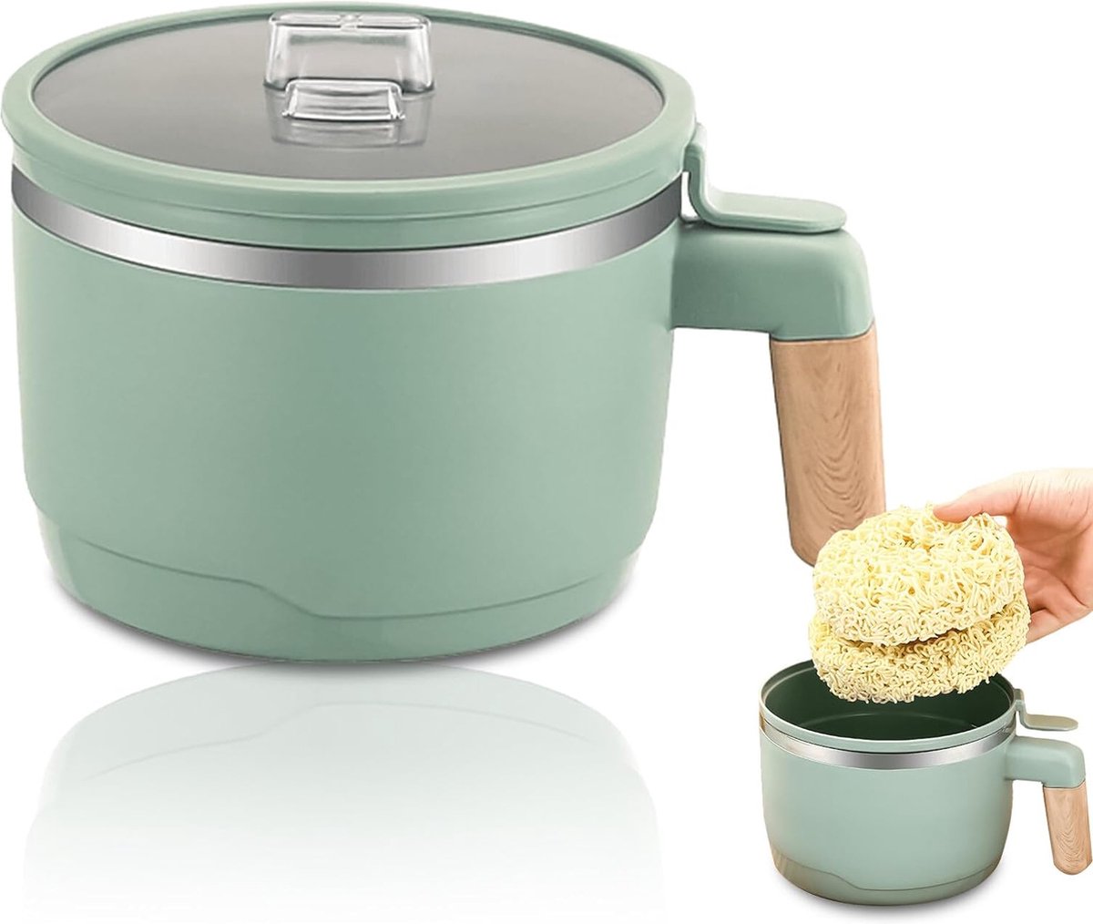 Ramen Bowl met deksel 1000ML Ramen Bowl Set 304 roestvrij staal Ramen Bowl Ramen Bowl met houten handvat en telefoonhouder Antislip en hittebestendig inclusief eetstokjes vorken lepels