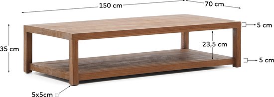 Kave Home - Table basse Sashi en bois de teck massif 150 x 70 cm