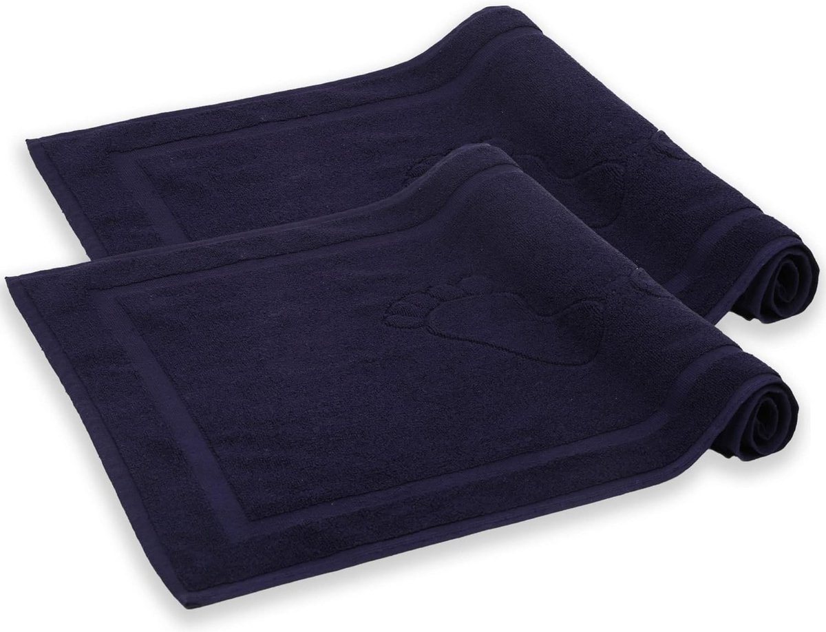 Badmatset 2-delig, badstof, douchemat, wasbare douchemat en badmat, 800 g/m² & 100% katoen, absorberend en sneldrogend, 50 x 80 cm, marineblauw