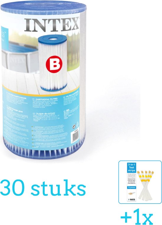 Cartouche filtrante Intex Type B 29005 - Filtre pour pompe à filtre - 30 pièces - Value Pack - Y compris les bandelettes de test WAYS (1 pièce)
