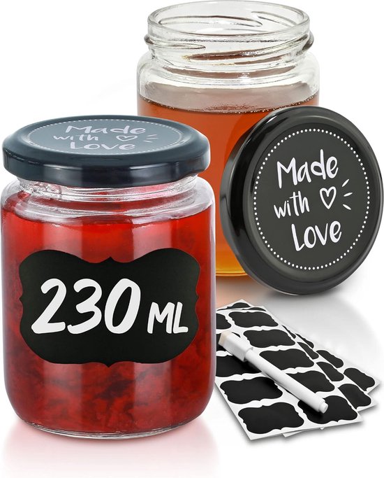 HEFTMAN 24 Stuks Kleine Potten Met Deksel 250ml - Luchtdicht Jampotten Rood Gingham