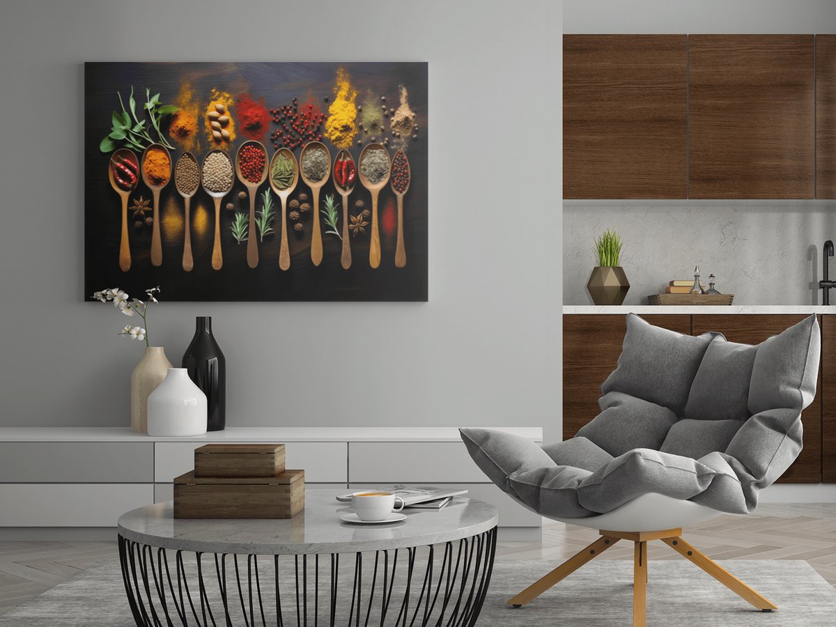 Trendex Global Canvas Schilderijen - Kruiden - Specerijen - Wanddecoratie - 150x100 cm Meerkleurig