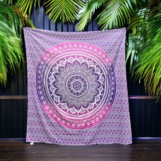 Wandkleed - paars/roze - Mandala - wanddoek - wanddecoratie - duurzaam katoen/polyester