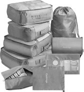 Earkings Cubes d'emballage Set d'organisateurs de valises - Cube de compression pour organisateur de Vêtements 8 pièces - Rangement pour sièges-auto de bagages pour sac à dos et valise - Grijs