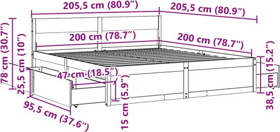 vidaXL-Bedframe-met-lades-massief-grenenhout-200x200-cm