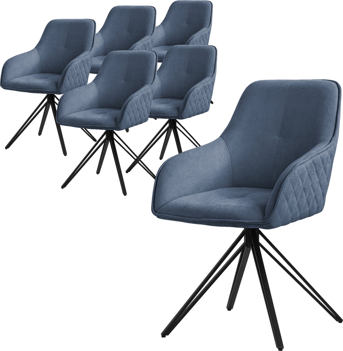 ml-design eetkamerstoelen draaibaar set van 6, textiel geweven stof, blauw, woonkamerstoel met armleuning/rugleuning, 360° draaibare stoel, gestoffeerde stoel met metalen poten, ergonomische fauteuil