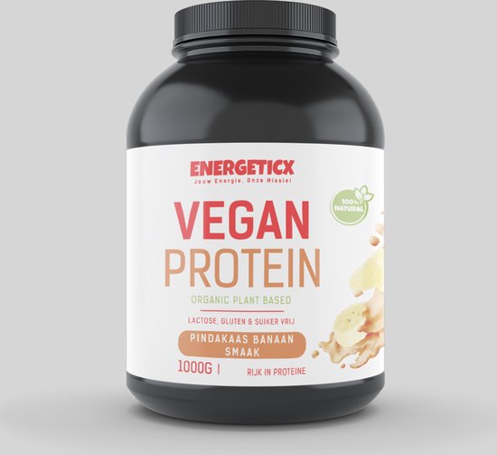 Foto: Veganvibe pindakaas banaan vegan proteine blend 24 gram eiwitten portie 6 gram bcaa portie suikervrij glutenvrij lactosevrij eiwitpoeder met veel eaa s en bcaa s prote ne poeder eiwit shake plantaardige eiwitten 1000 gram