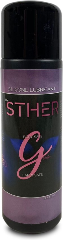 Fles STHER Silicone Lubricant op een witte achtergrond.