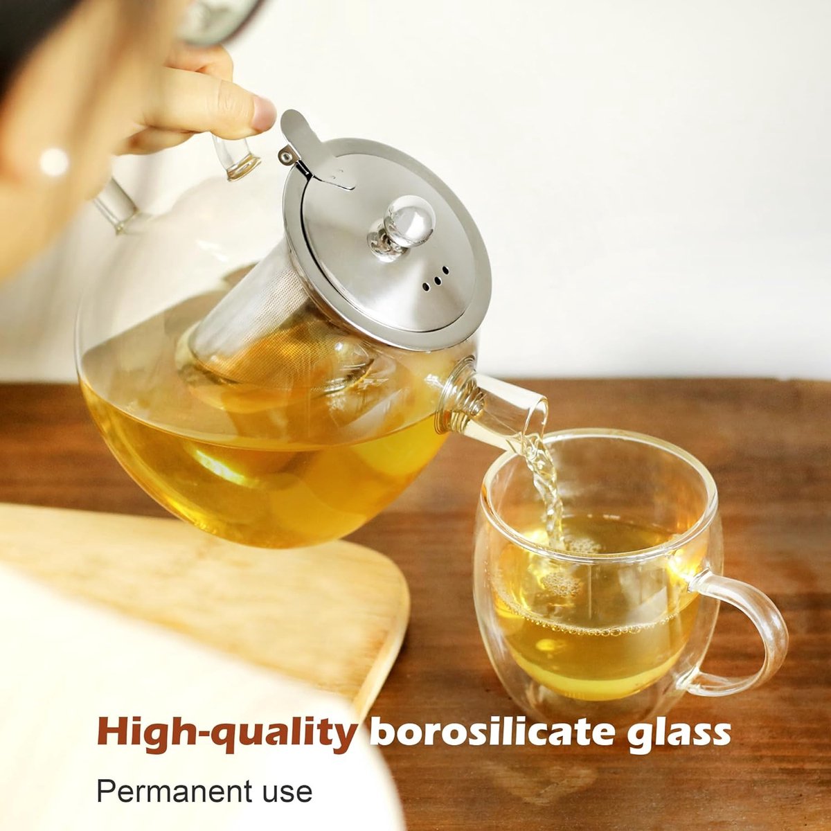 HOTUT Théière en Verre Borosilicate, 350ml, Avec Filtre Infuseur En Acier Inoxydable Résistant, Idéal Pour Le Thé Et Le Café