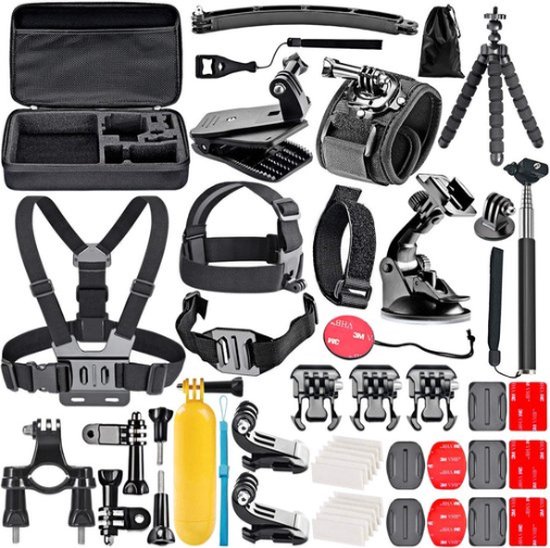 Foto: Action cam accessoires set 50 in 1 set geschikt voor gopro en alle andere action cams met luxe opbergkoffer met mount stick case en nog veel meer