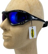 Glogglz® Finz Watersport Zonnebril - Zwart - Blauwe Spiegelglazen - UV-bescherming en Polariserend - Sportbril - Anti-condens