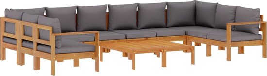 vidaXL - 8-delige - Loungeset - met - kussens - massief - acaciahout