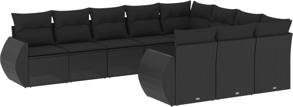vidaXL 10-delige - Loungeset - met - kussens - poly - rattan - zwart