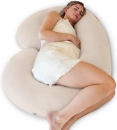 Kussen Biologisch Katoen Zwangerschapskussen C-vormig Full Body Kussen en Zwangerschapsondersteuning - Ondersteuning voor rug heupen benen buik (natuurlijke hoes) must have voor zwangere vrouwen