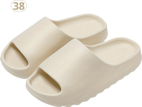 Livano Comfortabele Slippers - Badslippers - Teenslippers - Anti-Slip Slides - Flip Flops - Stevig Voetbed - Beige - Maat 38