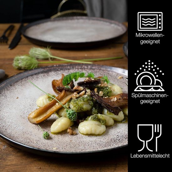 Moritz & Moritz Plate set, 6 plates, porcelain, dishwasher and microwave safe, beige