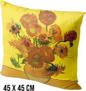 Allernieuwste.nl® Kussen Zonnebloemen Vincent Van Gogh - Kussenhoes polyester peach skin Perzikhuid - Kussenovertrek - Kleur Geel 45 x 45 cm