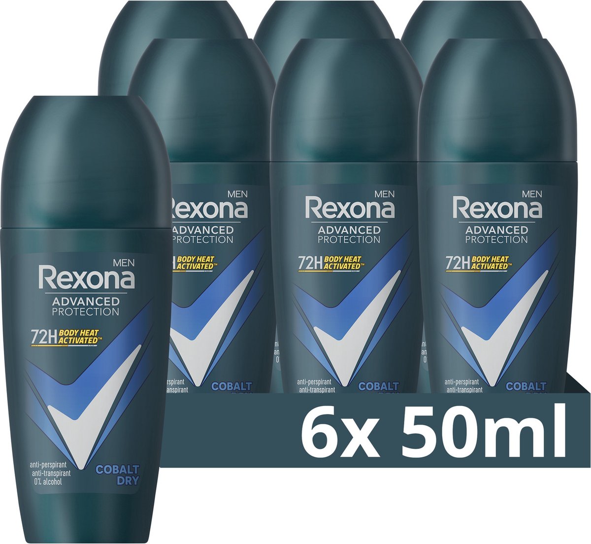 Goedkoopste Rexona Men Advanced Protection Anti-Transpirant Roller - Cobalt Dry - met Body Heat Activated Technologie - 6 x 50 ml