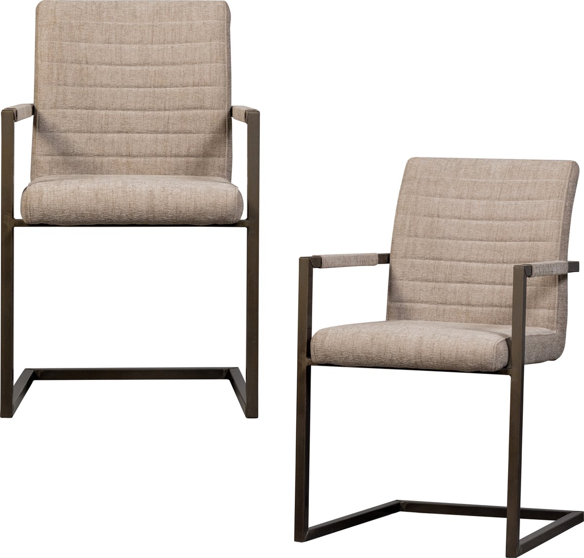 WOOOD Bas Eetkamerstoelen - Geweven Stof - Zand Melange - Set van 2 sand melange