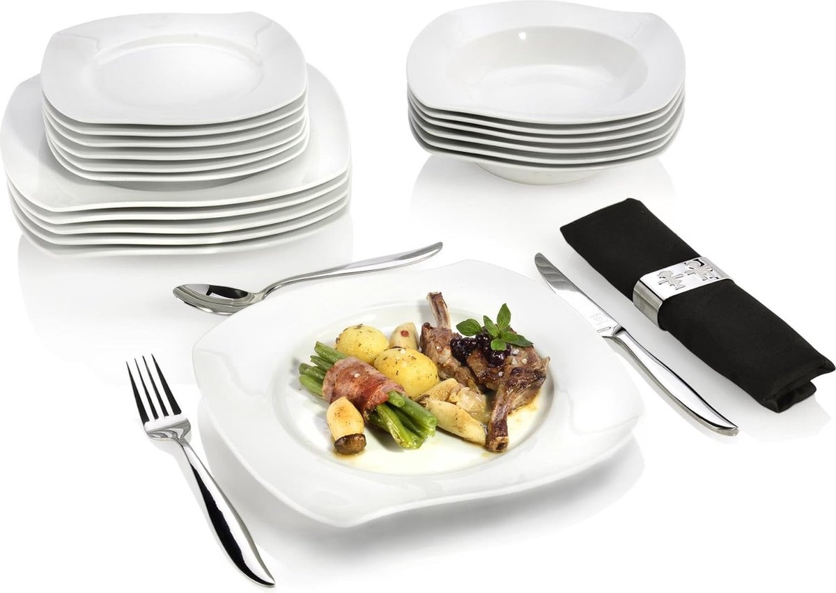 tafelservies Avalon, 18-delige serviesset voor 6 personen, servies in gewelfd design voor de stijlbewuste fijnproever