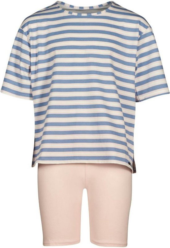 Skiny Pyjama korte broek - Denimblue stripes - maat 152 (152) - Meisjes Kinderen - Katoen/elastaan- 030073-S461-152