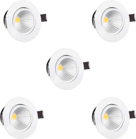LED inbouwspot set 5 stuks – downlight 5W Warm-wit - Dimbaar