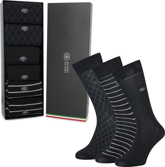 Mario Russo Premium Sokken - Giftbox - Sokken Heren - Happy Socks - 43-46 - 6-pack - Zwart