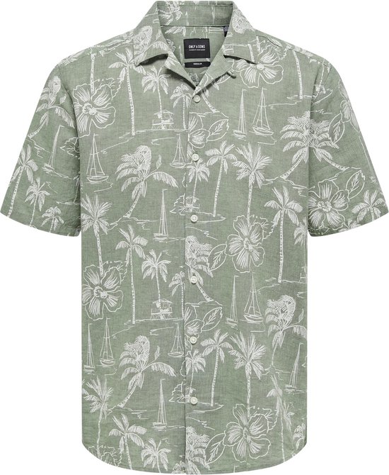 Only & Sons Overhemd Onscaiden Ss Reg Hawaii Aop Linen N 22028423 Mannen