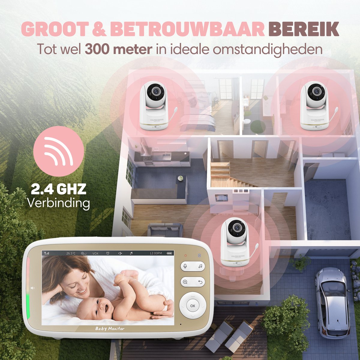 Vulpes Babycare Babyfoon met Camera en 5 inch Full HD Scherm - afbeelding 3