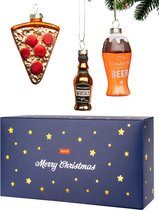 Glazen Kerstballen Idee Cadeau Kerst Christmas Decoratie Geschenk In Verpakking 3 Pack Whisky Pizza Bier