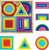 Montessori Regenboog houten puzzel, kleurvorm, sorteerpuzzels, geometrie vormen, houten speelgoed, hersenspel educatief speelgoed