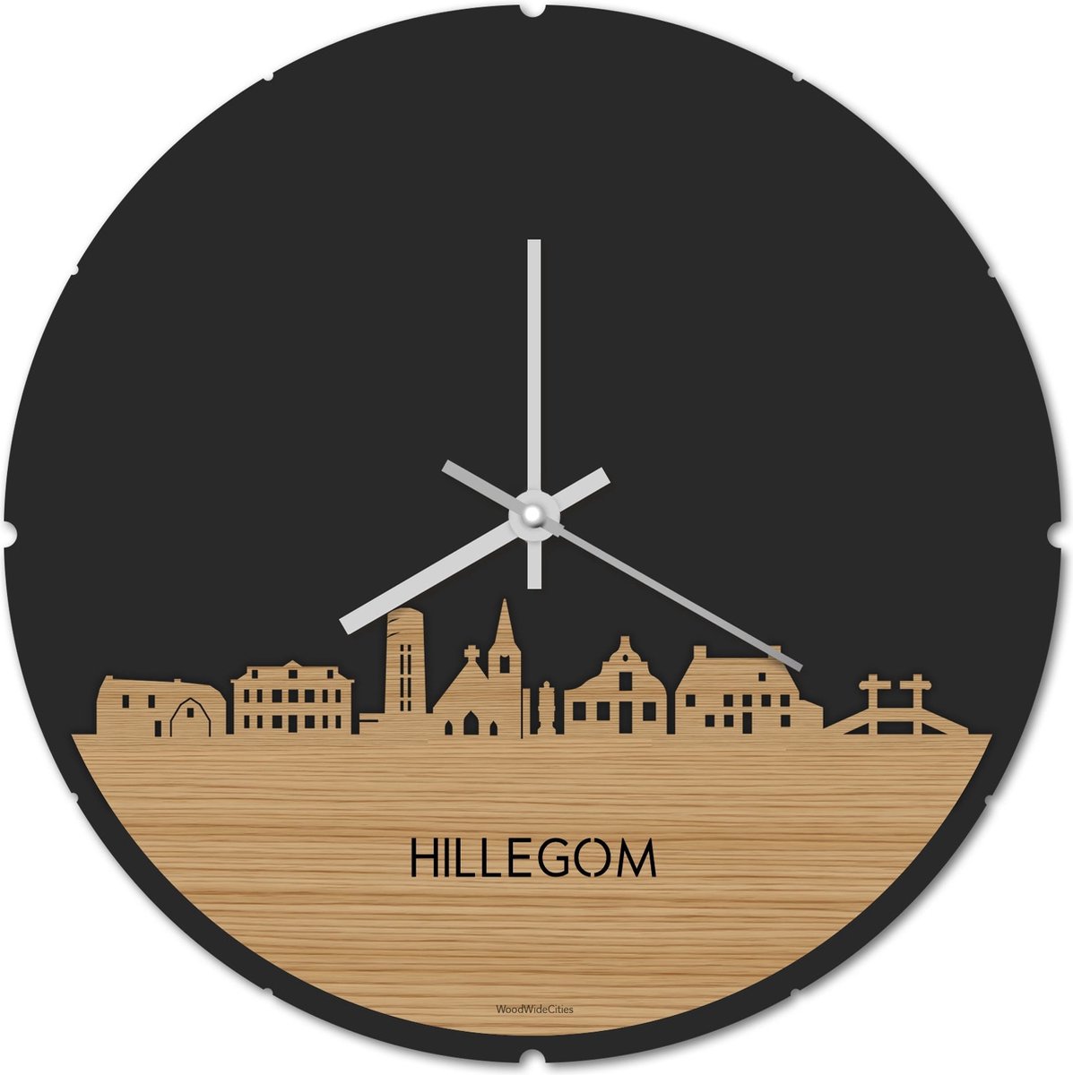 Skyline Klok Rond Hillegom Bamboe hout - Ø 44 cm - Stil uurwerk - Wanddecoratie - Meer steden beschikbaar - Woonkamer idee - Woondecoratie - City Art - Steden kunst - Cadeau voor hem - Cadeau voor haar - Jubileum - Trouwerij - Housewarming -