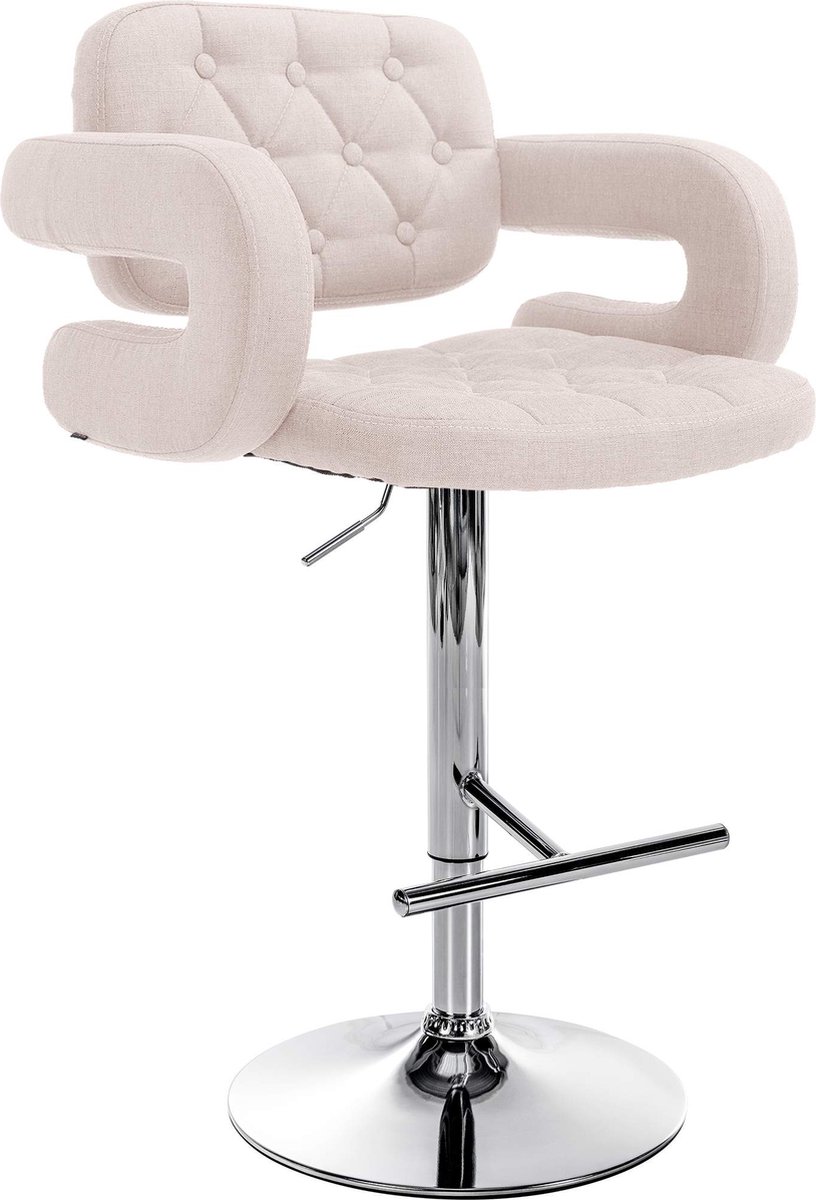 CLP Dublin Barkruk - Met rugleuning - Armleuning - Voetsteun - Stof - beige chroom