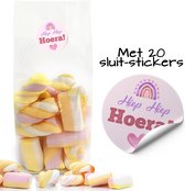 Uitdeelzakjes + sluitstickers - 20 stickers & 20 zakjes - cellofaanzakjes - Transparant - snoepzakjes - traktatie zakjes - Inpakzakjes - kinderfeestje - Roze Regenboog