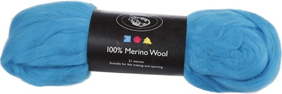Merino wol, 21 micron, turquoise, 100 gr - Creotime