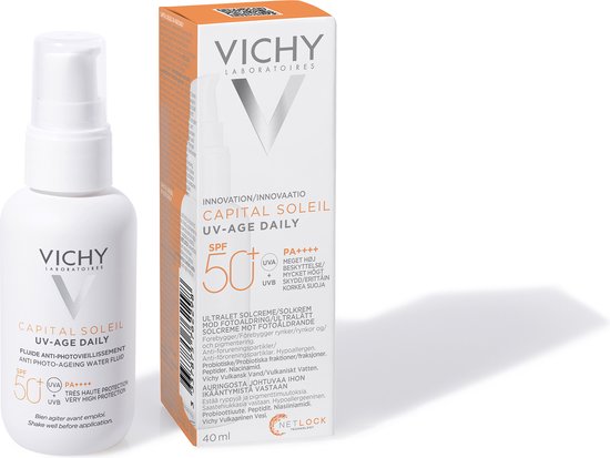 Vichy Capital Soleil UV-Age Daily SPF50+ - Zonnefluide Dagelijkse Bescherming - Gezicht - Niacinamide (Vitamine B3) en Peptiden - 40ml